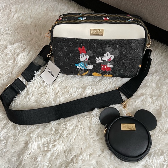 Disney Handbags - DISNEY Mickey and Minnie Crossbody Bag monogram with small mickey coin pouch NWT